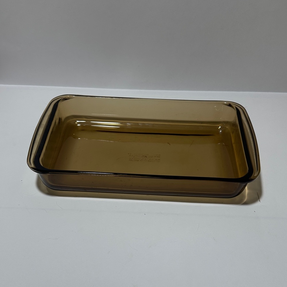 Vintage Pyrex Rectangular Amber Glass Baking Dish 232-N w/ Wicker Basket Carrier - Picture 12 of 13